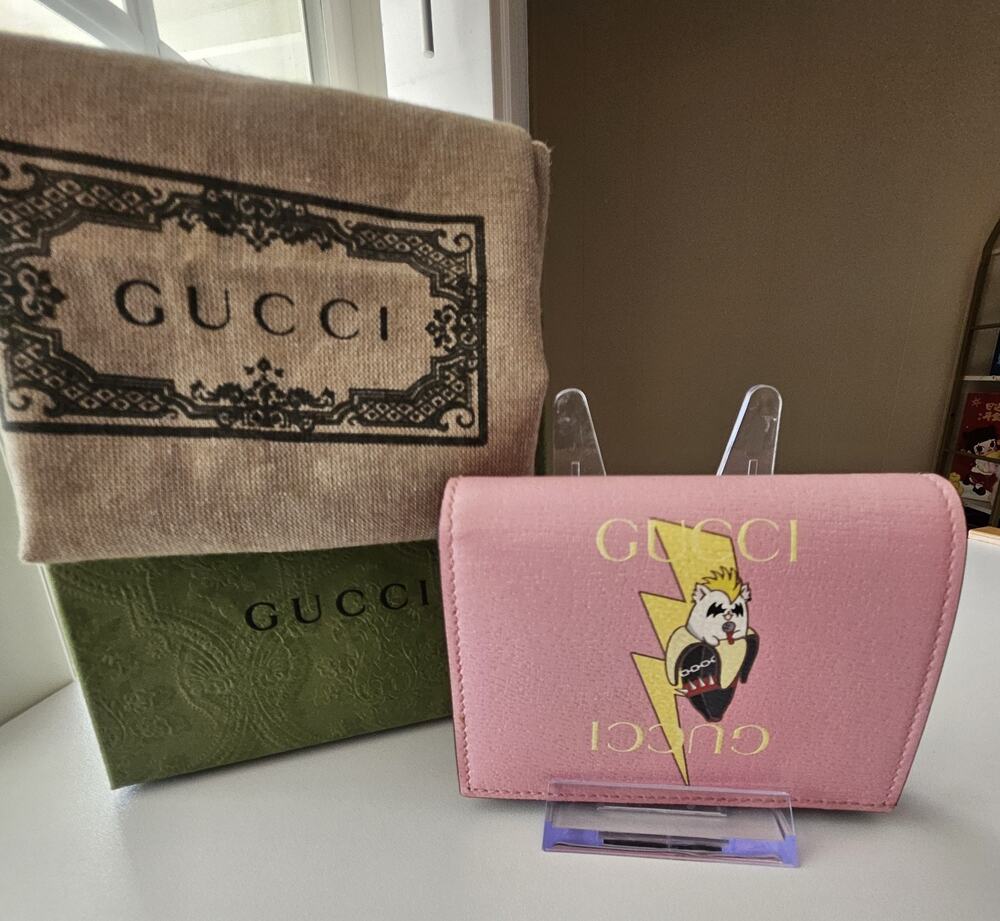 Gucci Bi-fold Wallet, Bananya Collaboration, Leather, Pink